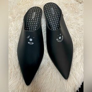 Melissa x 10 Corso Como She Pointed Matte Black Smiley Face Flats Sz.8